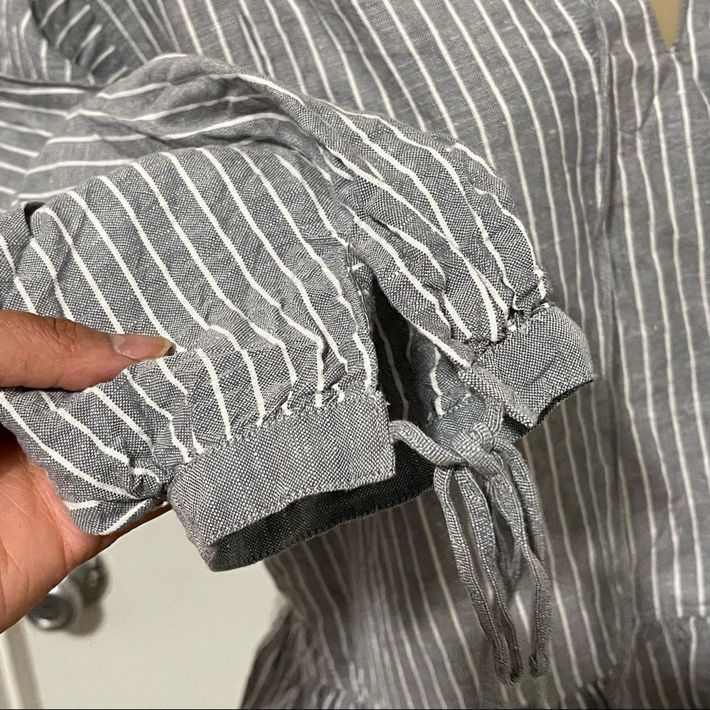 JW Anderson Uniqlo gray striped peplum balloon sleeve linen blouse top L - Picture 9 of 13